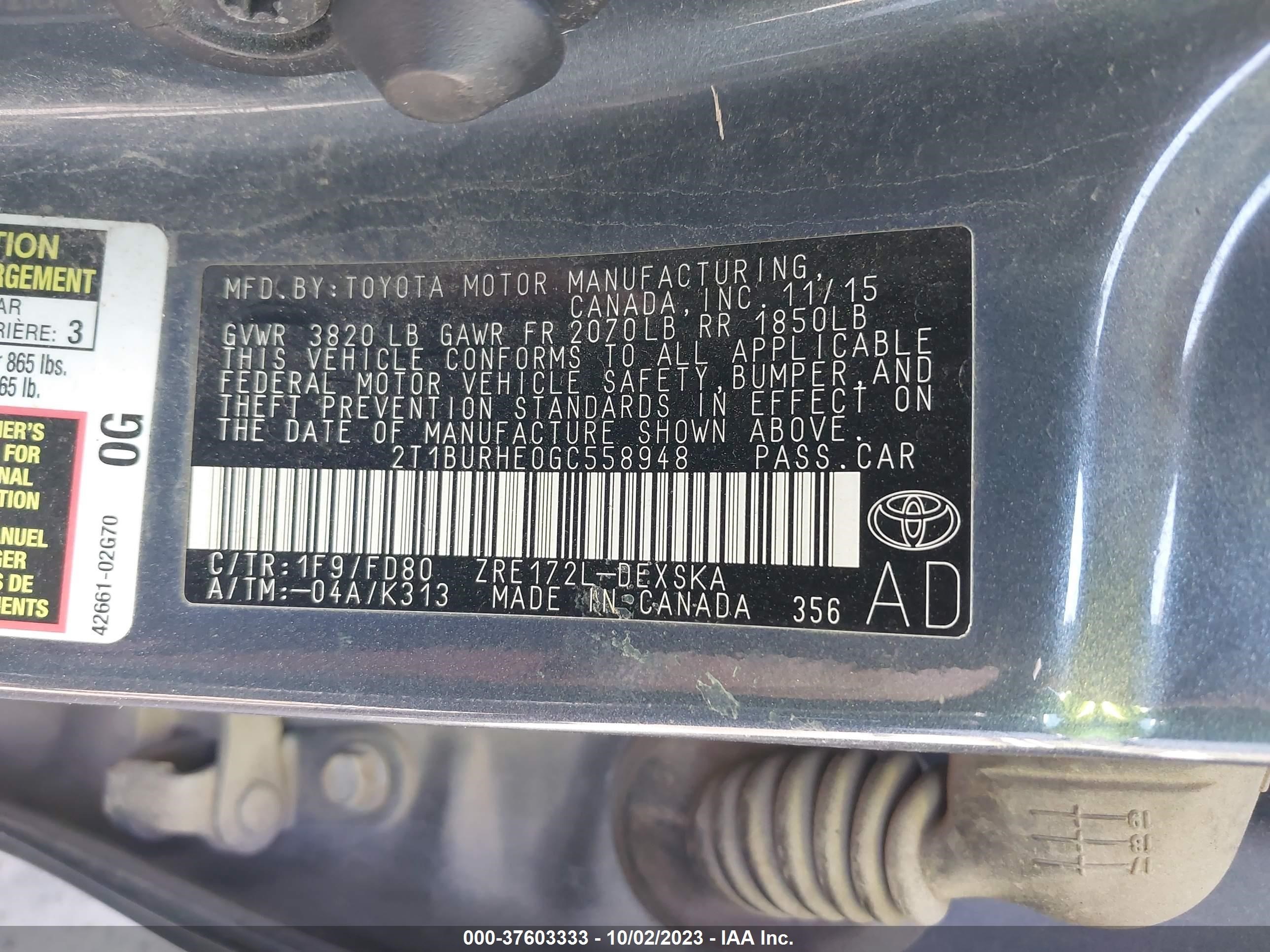 Photo 8 VIN: 2T1BURHE0GC558948 - TOYOTA COROLLA 