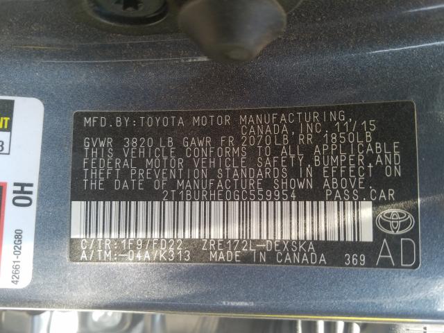 Photo 9 VIN: 2T1BURHE0GC559954 - TOYOTA COROLLA L 