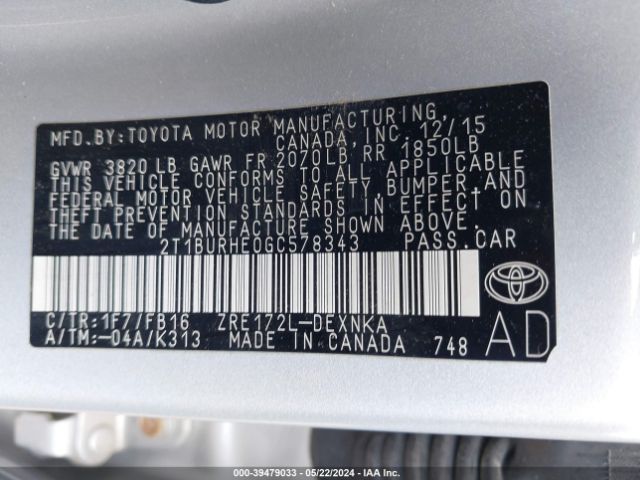 Photo 8 VIN: 2T1BURHE0GC578343 - TOYOTA COROLLA 