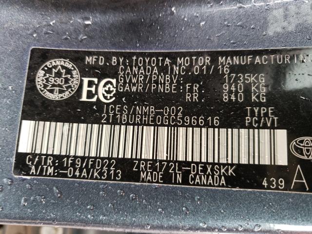 Photo 9 VIN: 2T1BURHE0GC596616 - TOYOTA COROLLA L 