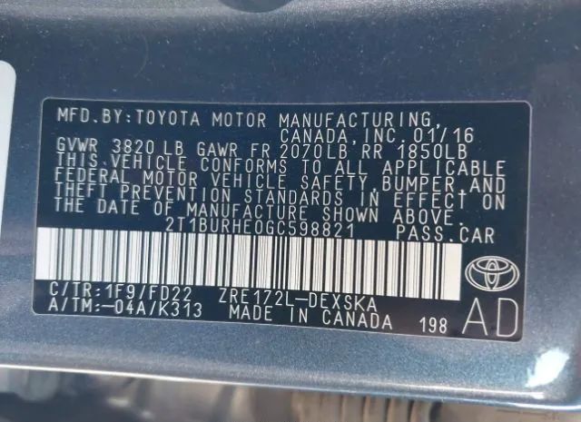 Photo 8 VIN: 2T1BURHE0GC598821 - TOYOTA COROLLA 