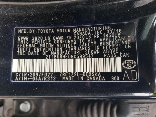 Photo 11 VIN: 2T1BURHE0GC599547 - TOYOTA COROLLA L 