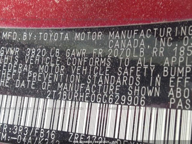 Photo 8 VIN: 2T1BURHE0GC629906 - TOYOTA COROLLA 