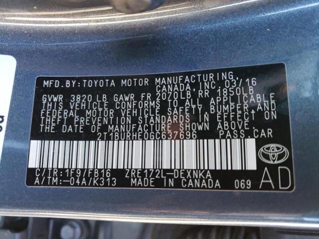 Photo 9 VIN: 2T1BURHE0GC637696 - TOYOTA COROLLA L 