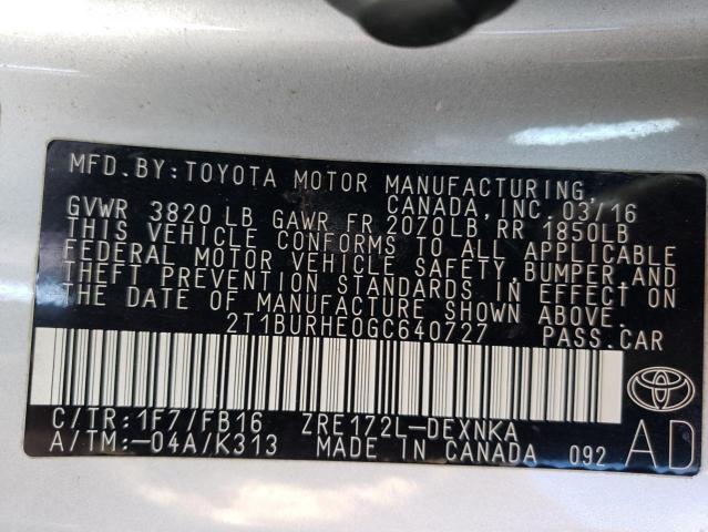 Photo 12 VIN: 2T1BURHE0GC640727 - TOYOTA COROLLA 