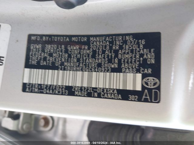 Photo 8 VIN: 2T1BURHE0GC640923 - TOYOTA COROLLA 