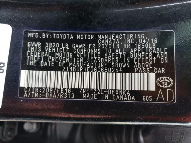 Photo 9 VIN: 2T1BURHE0GC650254 - TOYOTA COROLLA L 