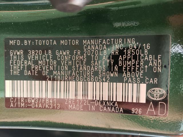 Photo 9 VIN: 2T1BURHE0GC660542 - TOYOTA COROLLA L 