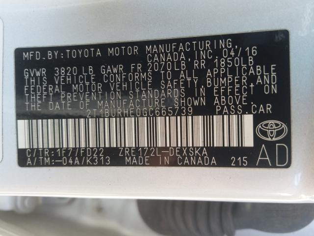 Photo 9 VIN: 2T1BURHE0GC665739 - TOYOTA COROLLA L 