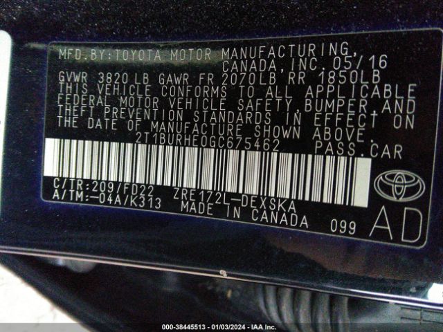 Photo 8 VIN: 2T1BURHE0GC675462 - TOYOTA COROLLA 