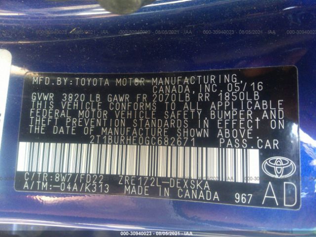 Photo 8 VIN: 2T1BURHE0GC682671 - TOYOTA COROLLA 