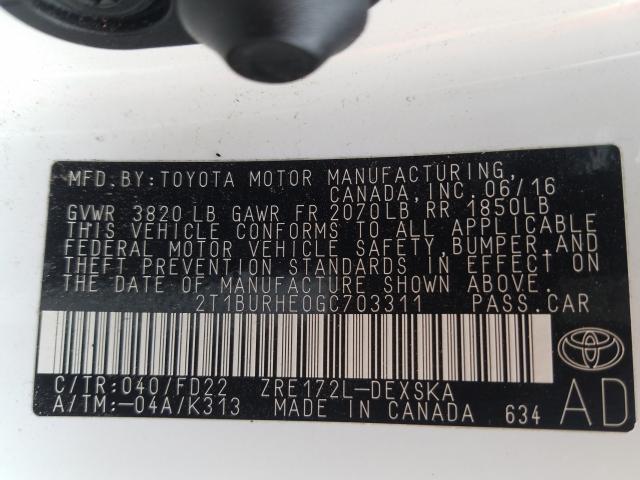 Photo 9 VIN: 2T1BURHE0GC703311 - TOYOTA COROLLA 