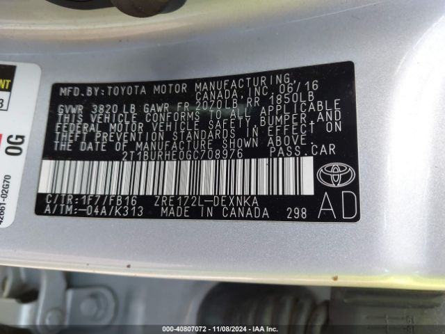 Photo 8 VIN: 2T1BURHE0GC708976 - TOYOTA COROLLA 