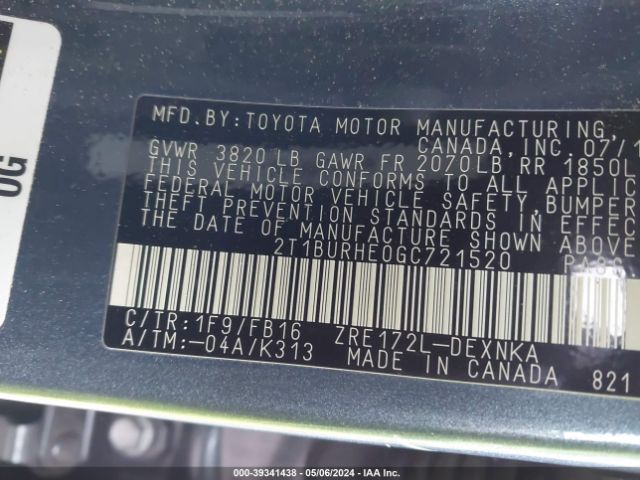 Photo 8 VIN: 2T1BURHE0GC721520 - TOYOTA COROLLA 