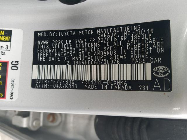 Photo 9 VIN: 2T1BURHE0GC730976 - TOYOTA COROLLA L 