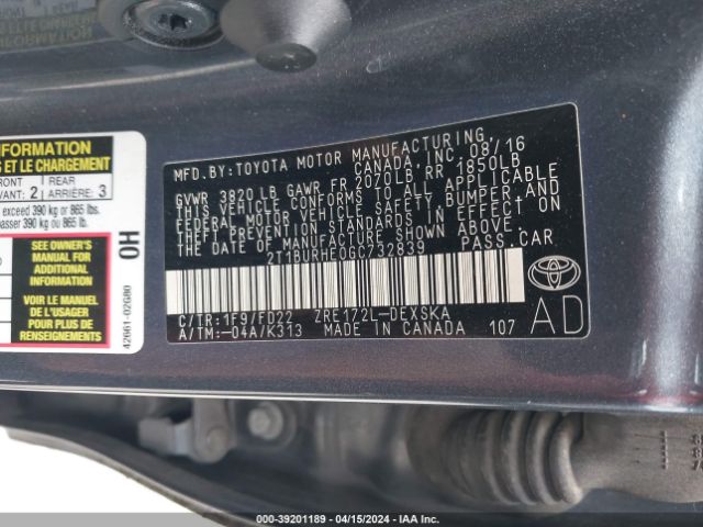 Photo 8 VIN: 2T1BURHE0GC732839 - TOYOTA COROLLA 