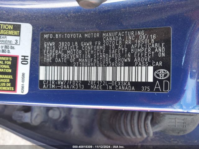 Photo 8 VIN: 2T1BURHE0GC738088 - TOYOTA COROLLA 