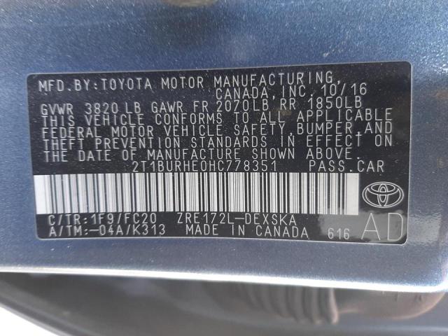 Photo 9 VIN: 2T1BURHE0HC778351 - TOYOTA COROLLA L 