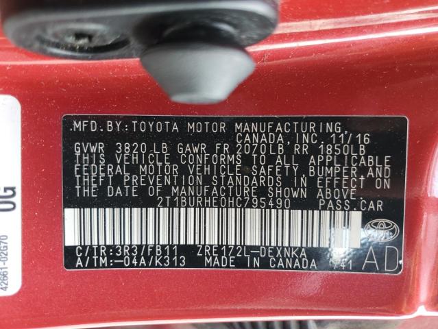 Photo 11 VIN: 2T1BURHE0HC795490 - TOYOTA COROLLA L 