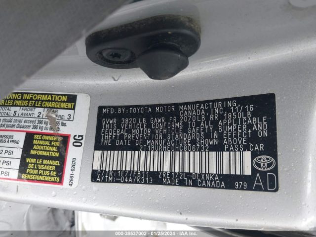 Photo 8 VIN: 2T1BURHE0HC806732 - TOYOTA COROLLA 