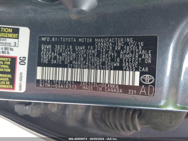 Photo 8 VIN: 2T1BURHE0HC811901 - TOYOTA COROLLA 