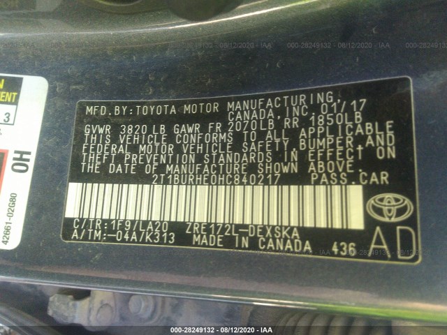 Photo 8 VIN: 2T1BURHE0HC840217 - TOYOTA COROLLA 