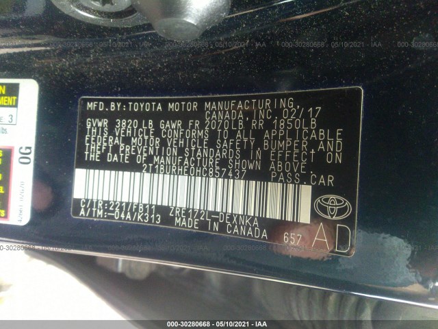 Photo 8 VIN: 2T1BURHE0HC857437 - TOYOTA COROLLA 