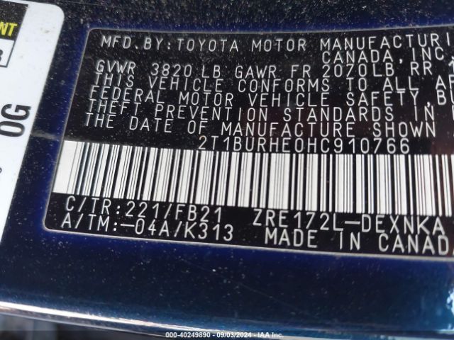 Photo 8 VIN: 2T1BURHE0HC910766 - TOYOTA COROLLA 