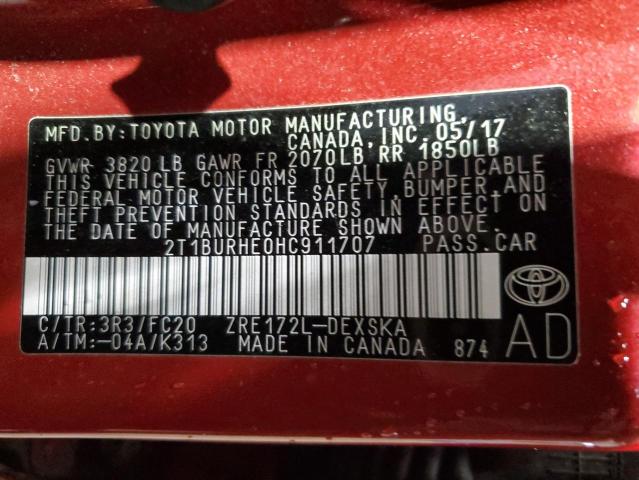 Photo 11 VIN: 2T1BURHE0HC911707 - TOYOTA COROLLA 