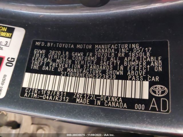 Photo 8 VIN: 2T1BURHE0HC923839 - TOYOTA COROLLA 