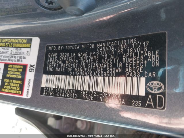 Photo 8 VIN: 2T1BURHE0JC009600 - TOYOTA COROLLA 