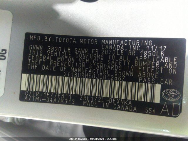 Photo 8 VIN: 2T1BURHE0JC012867 - TOYOTA COROLLA 