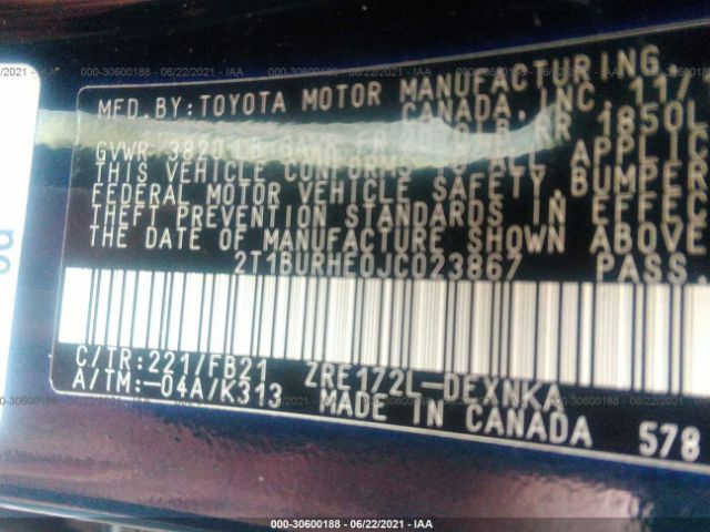 Photo 8 VIN: 2T1BURHE0JC023867 - TOYOTA COROLLA 