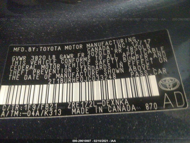 Photo 8 VIN: 2T1BURHE0JC033248 - TOYOTA COROLLA 