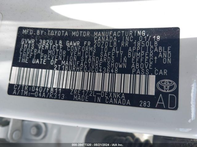 Photo 8 VIN: 2T1BURHE0JC043648 - TOYOTA COROLLA 