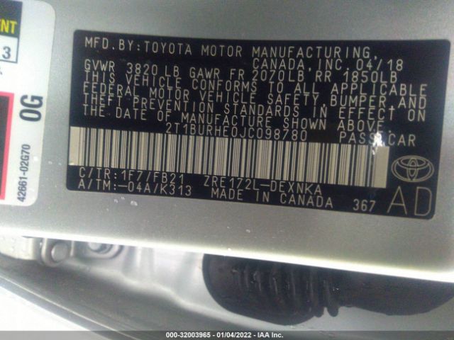 Photo 8 VIN: 2T1BURHE0JC098780 - TOYOTA COROLLA 