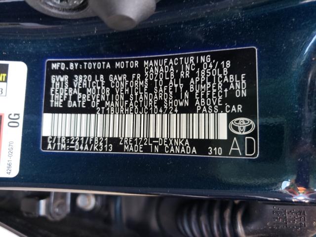 Photo 9 VIN: 2T1BURHE0JC104724 - TOYOTA COROLLA L 