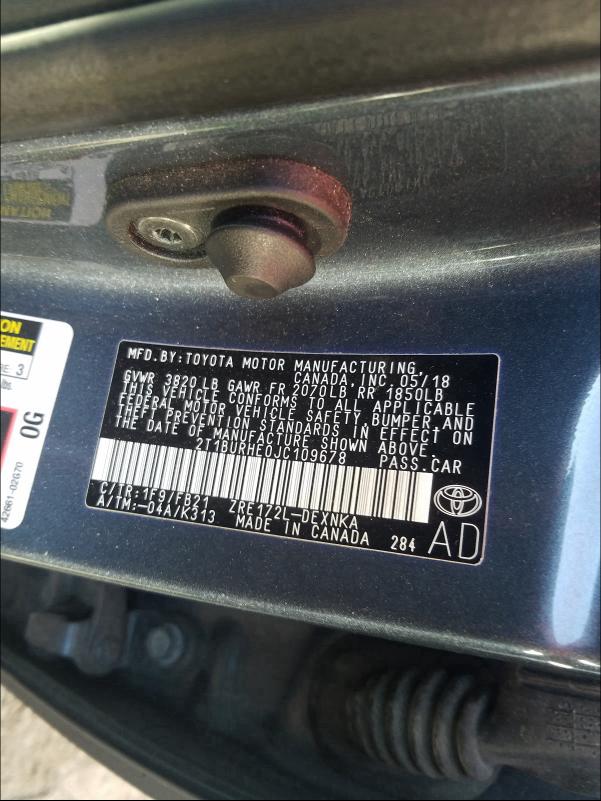 Photo 9 VIN: 2T1BURHE0JC109678 - TOYOTA COROLLA L 