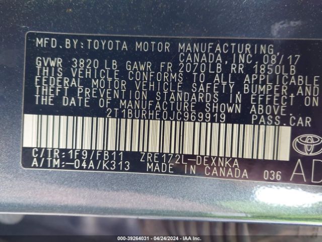 Photo 8 VIN: 2T1BURHE0JC969919 - TOYOTA COROLLA 