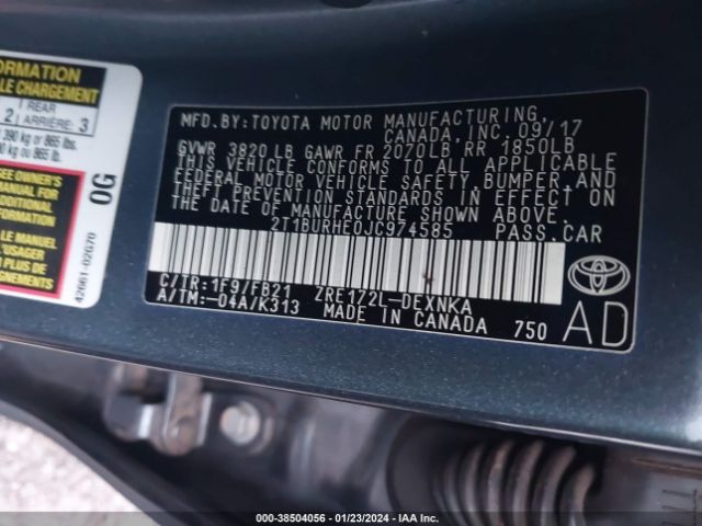 Photo 8 VIN: 2T1BURHE0JC974585 - TOYOTA COROLLA 