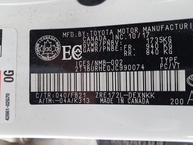 Photo 8 VIN: 2T1BURHE0JC990074 - TOYOTA COROLLA L 