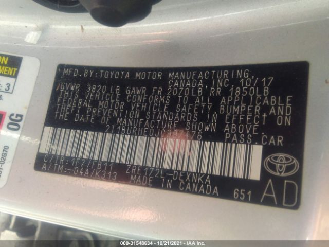 Photo 8 VIN: 2T1BURHE0JC997476 - TOYOTA COROLLA 