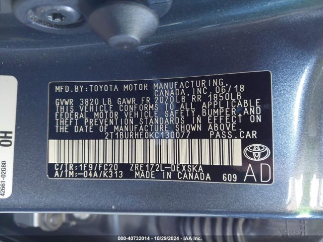 Photo 8 VIN: 2T1BURHE0KC130077 - TOYOTA COROLLA 