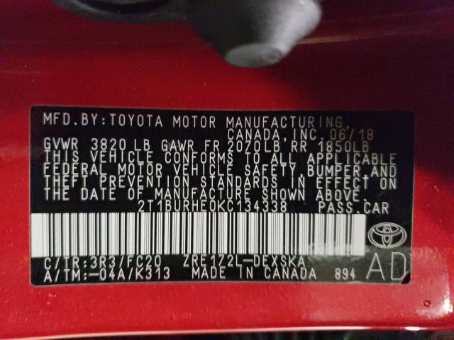 Photo 9 VIN: 2T1BURHE0KC134338 - TOYOTA COROLLA L 