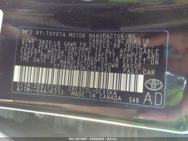 Photo 8 VIN: 2T1BURHE0KC153939 - TOYOTA COROLLA 