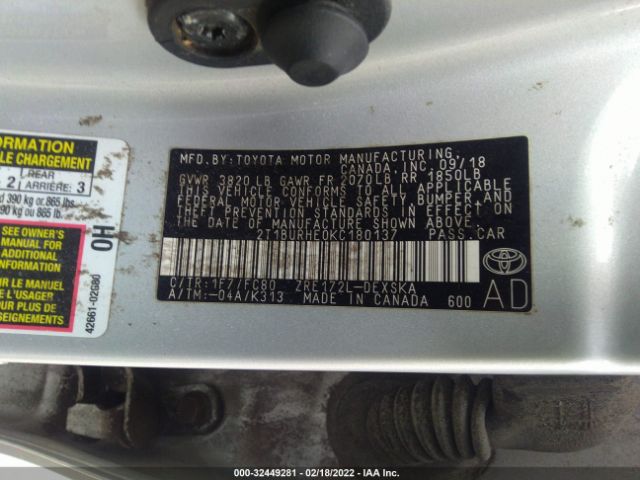 Photo 8 VIN: 2T1BURHE0KC180137 - TOYOTA COROLLA 