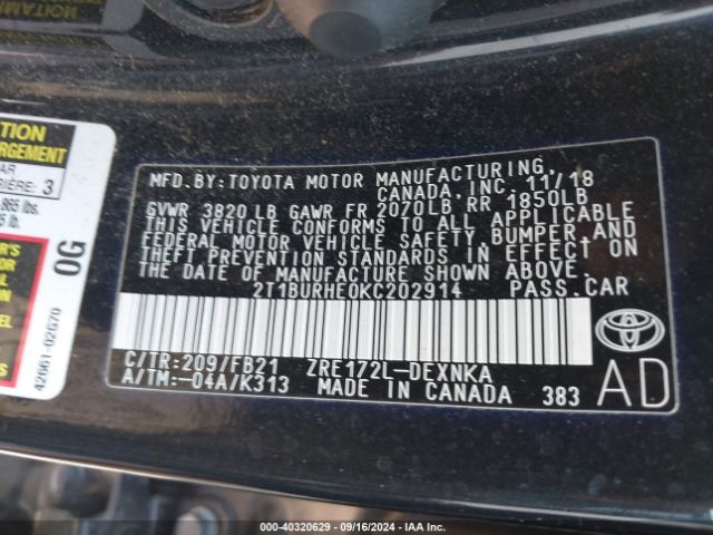 Photo 8 VIN: 2T1BURHE0KC202914 - TOYOTA COROLLA 