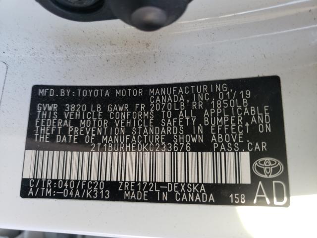 Photo 9 VIN: 2T1BURHE0KC233676 - TOYOTA COROLLA L 