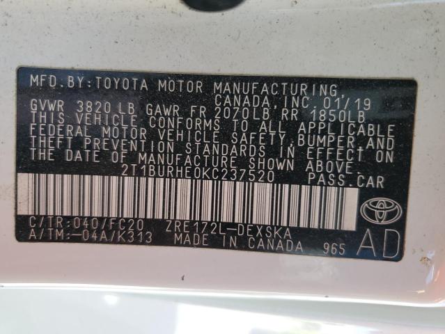 Photo 12 VIN: 2T1BURHE0KC237520 - TOYOTA COROLLA 