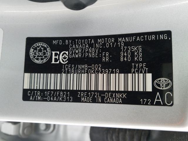 Photo 9 VIN: 2T1BURHE0KC239719 - TOYOTA COROLLA L 